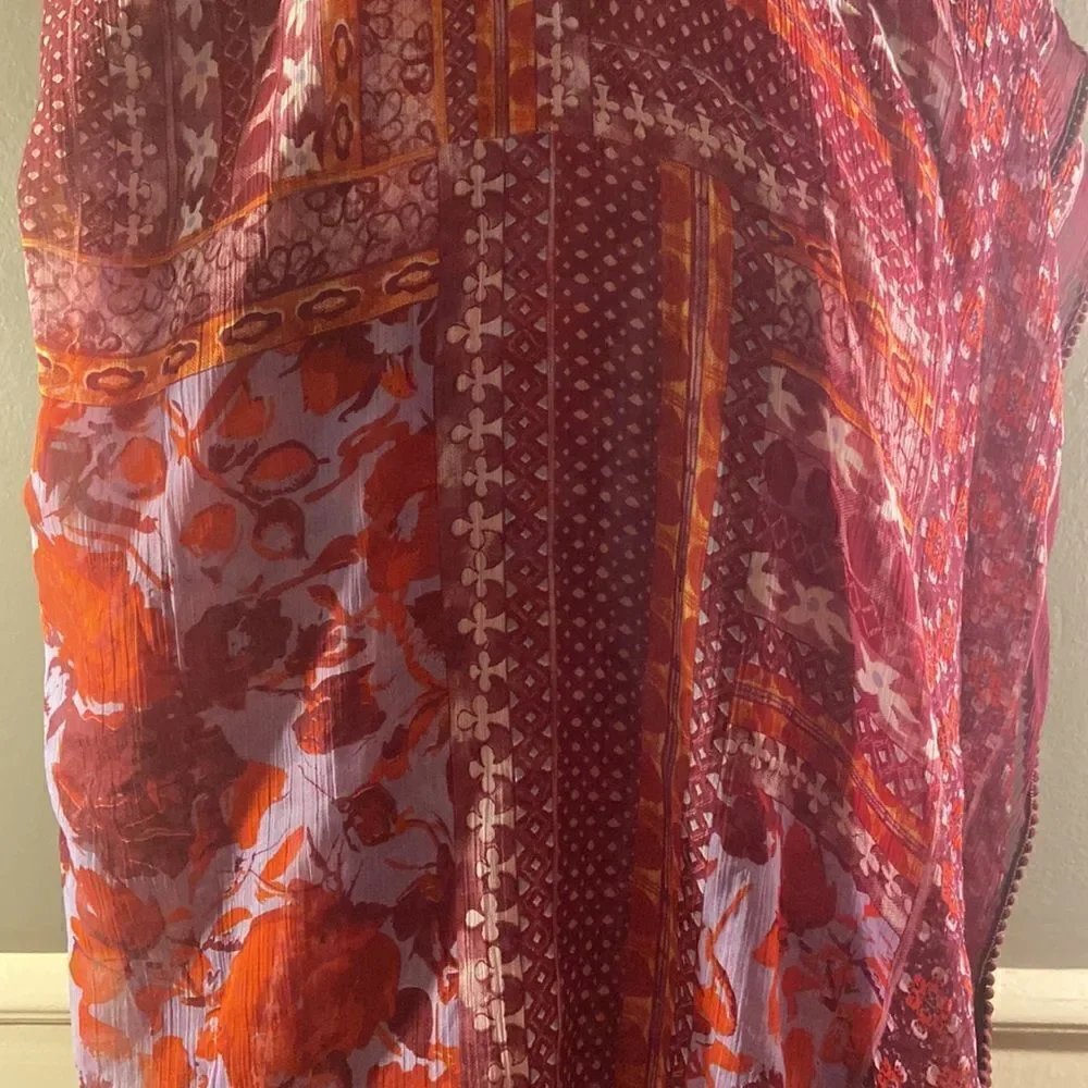 Maroon And Lilac Floral Infinity Scarf